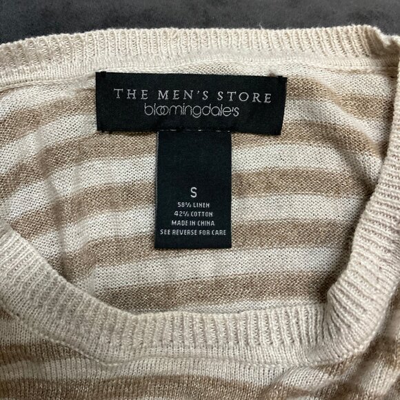 Men's Bloomingdale's Linen Blend Lightweight Sweater, Beige Stripe, Small - Picture 3 of 3